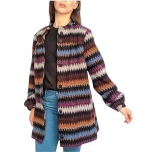 WD•NY Woven Lined Coat Multi-color Chevron Stripes Pockets Balloon Sleeve Size 4